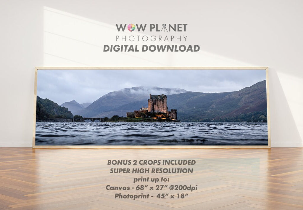 Printable Digital Download, Eilean Donan Castle, Scotland, High-Resolution Canvas or wall art Interior Decoration, Landscape