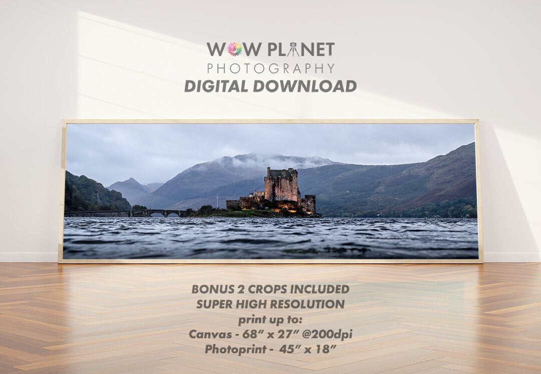 Printable Digital Download, Eilean Donan Castle, Scotland, High-Resolution Canvas or wall art Interior Decoration, Landscape