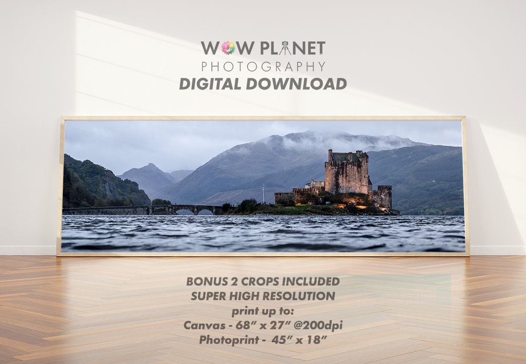 Printable Digital Download, Eilean Donan Castle, Scotland, High-Resolution Canvas or wall art Interior Decoration, Landscape