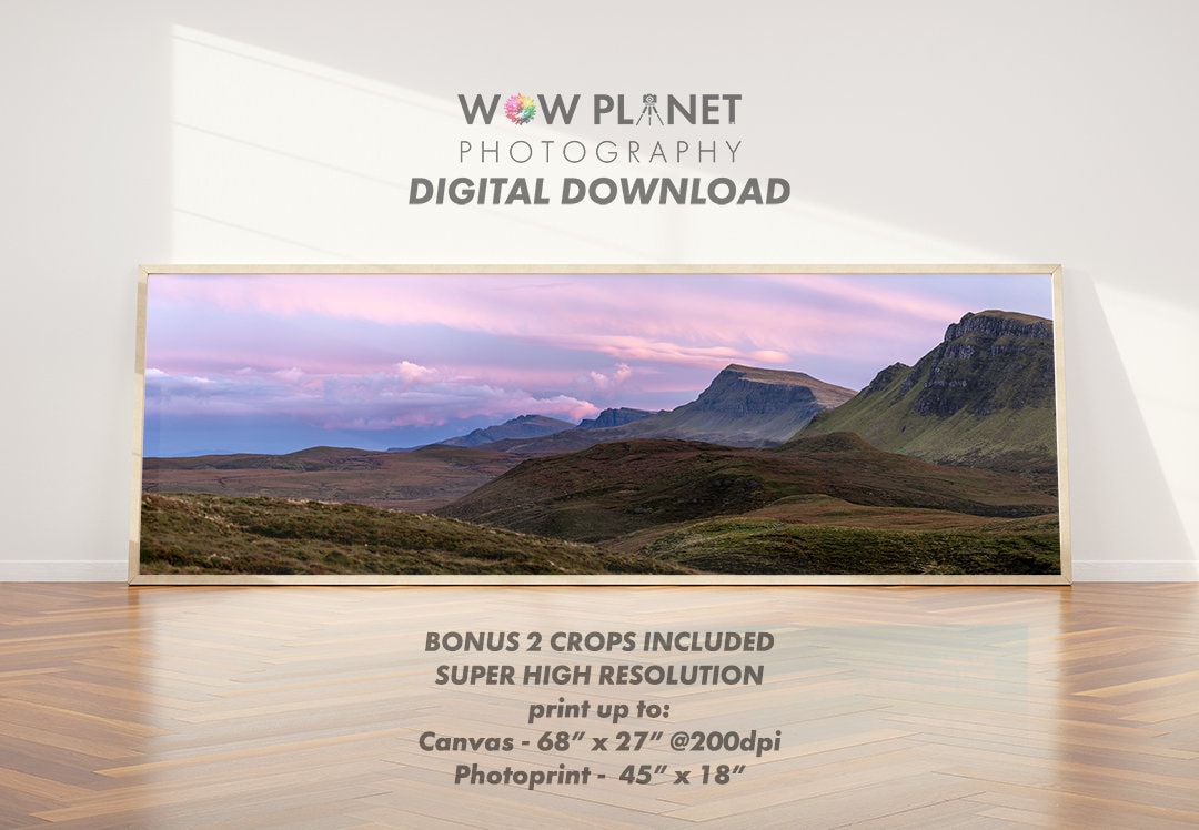 Printable Digital Download, Scottish Landscape Photograph, Panoramic, Isle of Skye, Trotternish Ridge Interior Decoration