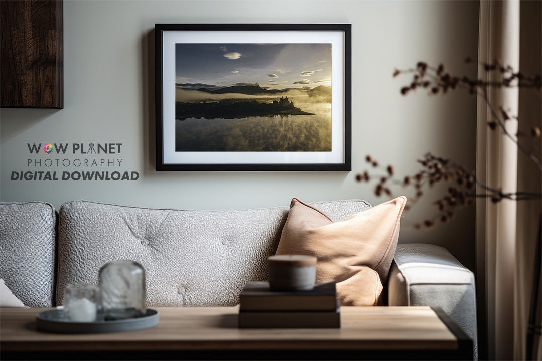 Printable Digital Download, Sunrise Mist over Kilchurn Castle, Scotland Landscape Wall Art