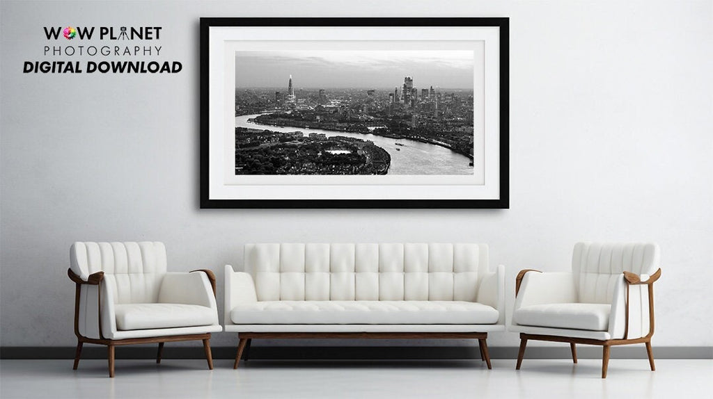 Printable Digital Download: London Sunset Skyline, provided in High Resolution Colour & Mono Wall Art. Perfect for printing to Canvas