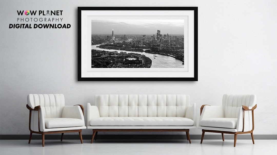 Printable Digital Download: London Sunset Skyline, provided in High Resolution Colour & Mono Wall Art. Perfect for printing to Canvas