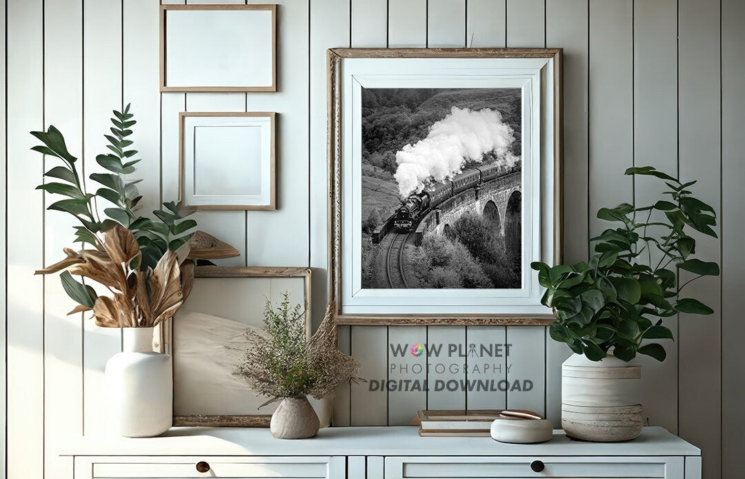 Printable Digital Download Jacobite Express, at Glenfinnan Viaduct, Ideal for printing on Canvas, Poster or Photographic Print