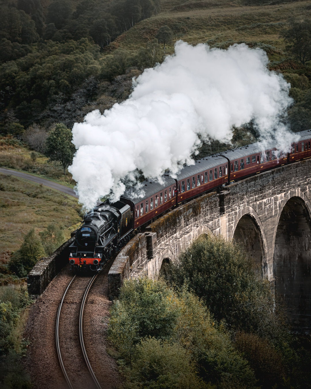 Printable Digital Download Jacobite Express, at Glenfinnan Viaduct, Ideal for printing on Canvas, Poster or Photographic Print