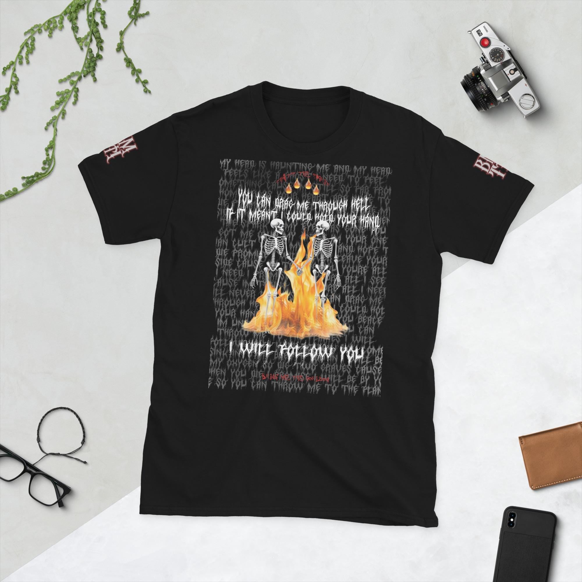 Bring Me The Horizon T-Shirt – Follow You Inspired Band Tee – Gothic Skeletons & Fire Graphic Shirt
