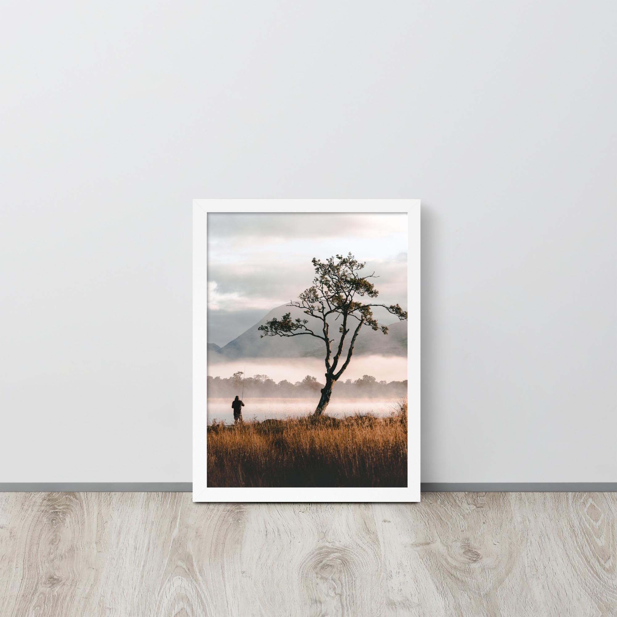 Loch Awe Fisherman Print – Autumn Mist Landscape Photography | Framed Wall Art of Scotland | Peaceful Lake Morning Nature Decor