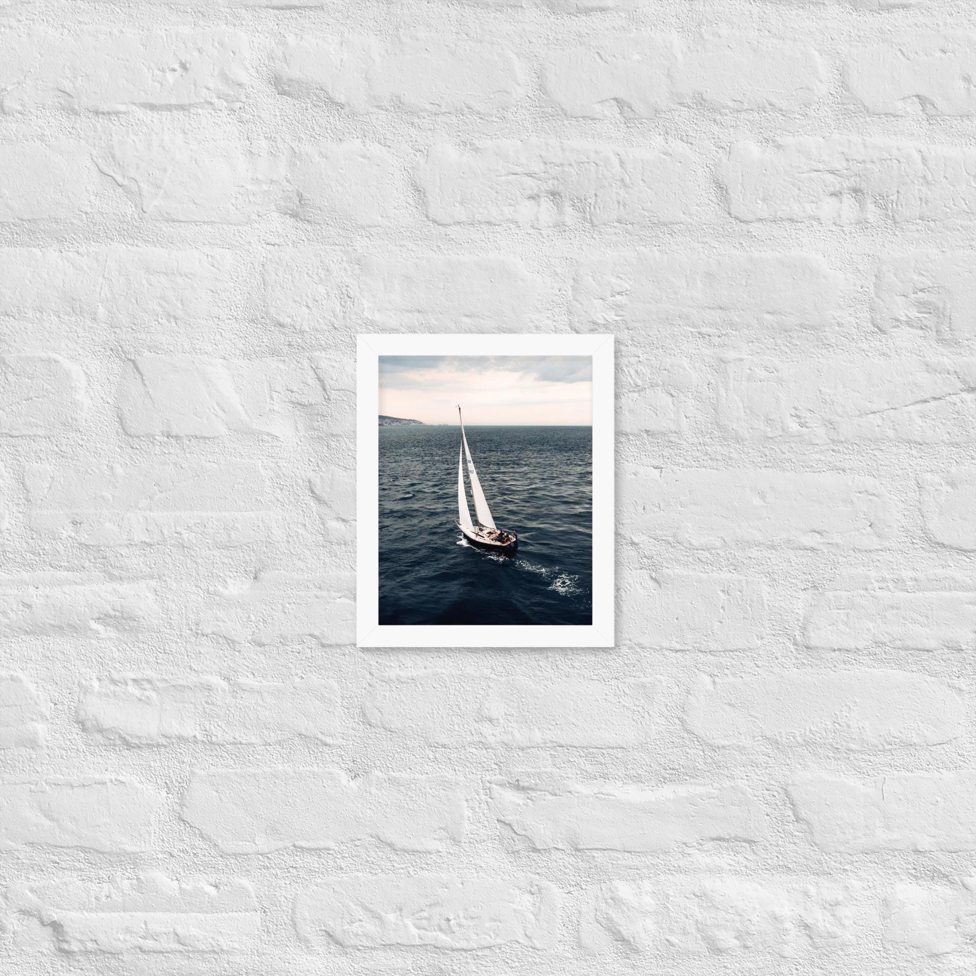 Sailing Yacht Aerial Framed Print – Wall Art | Nautical Photography from Drone | Framed Sea Print UK