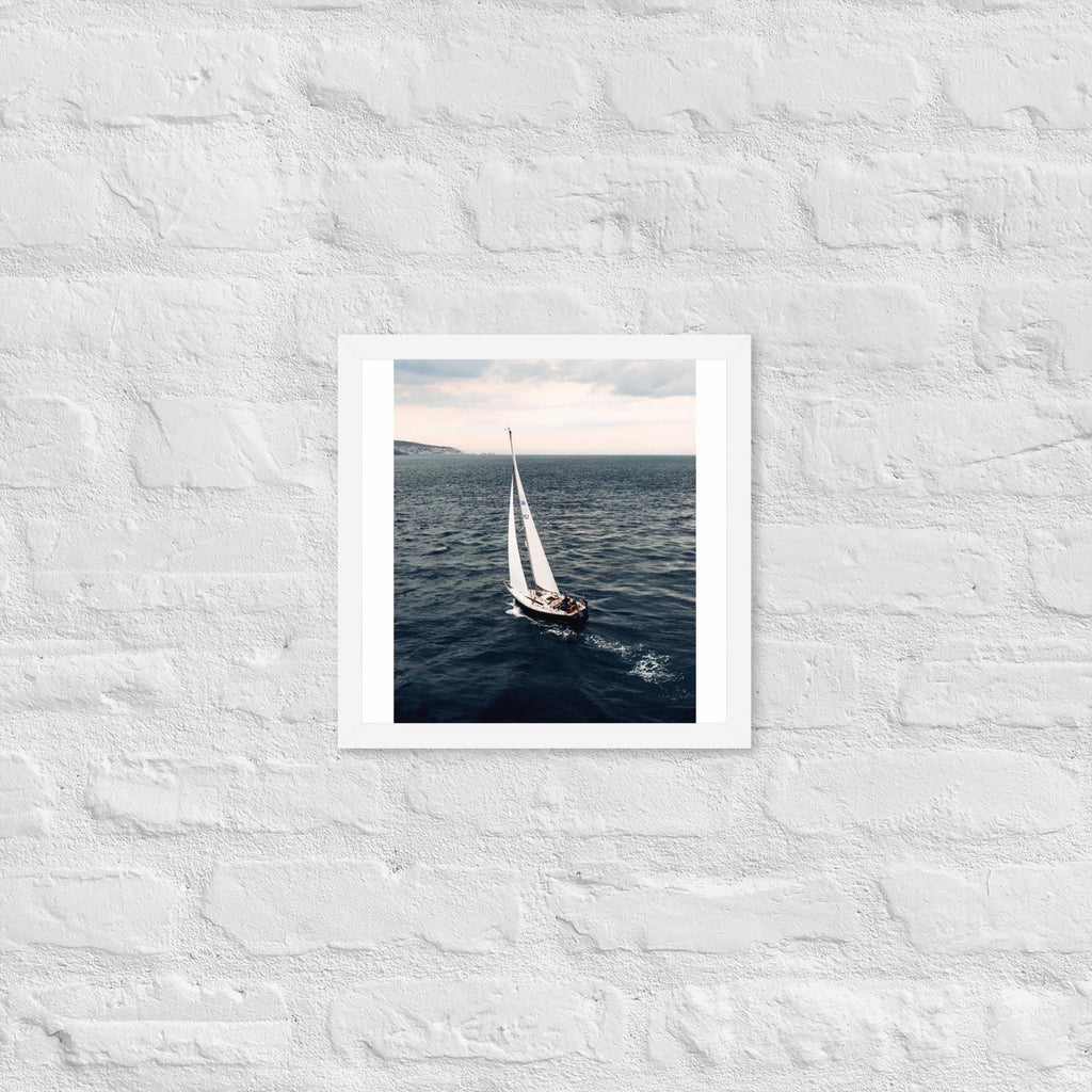 Sailing Yacht Aerial Framed Print – Wall Art | Nautical Photography from Drone | Framed Sea Print UK