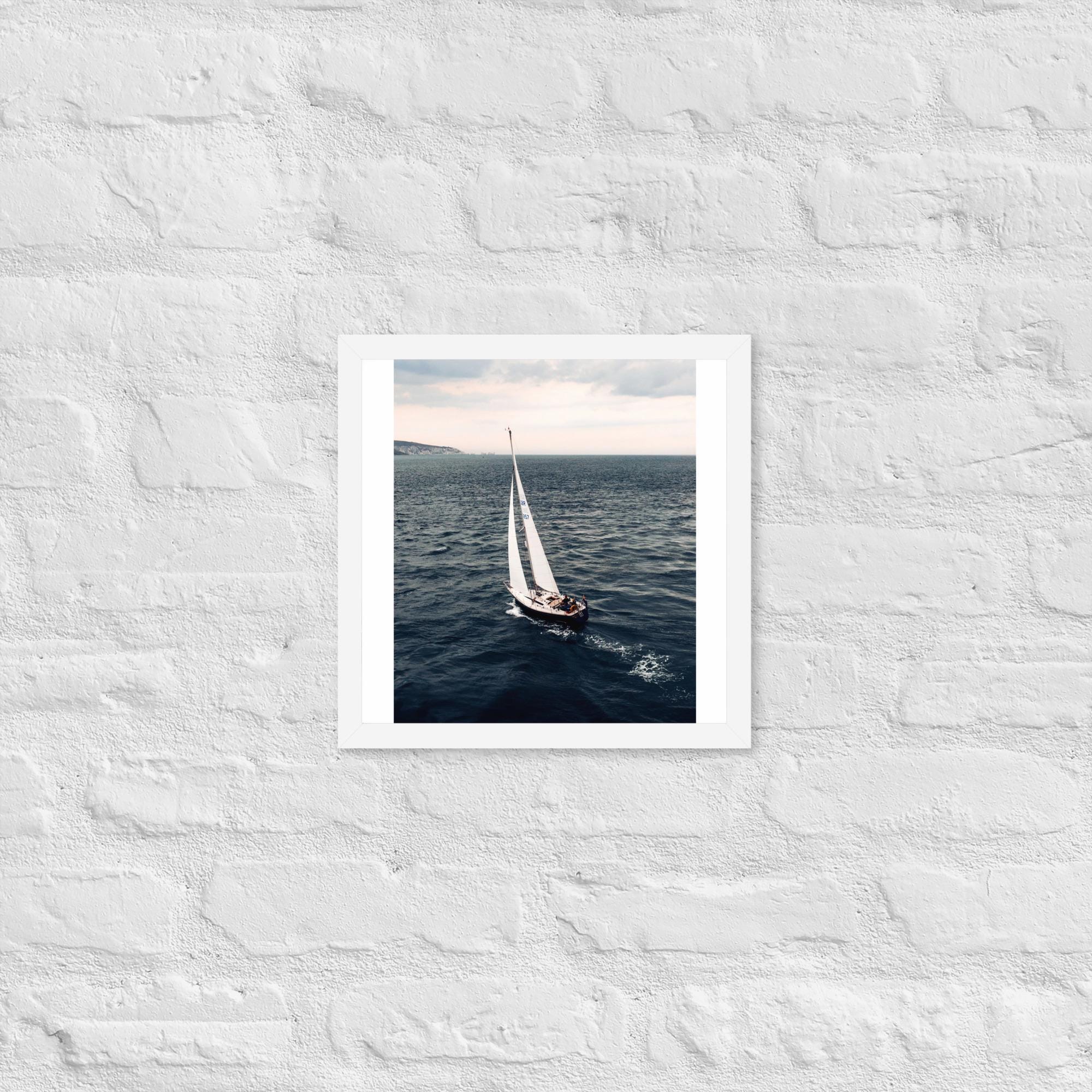 Sailing Yacht Aerial Framed Print – Wall Art | Nautical Photography from Drone | Framed Sea Print UK