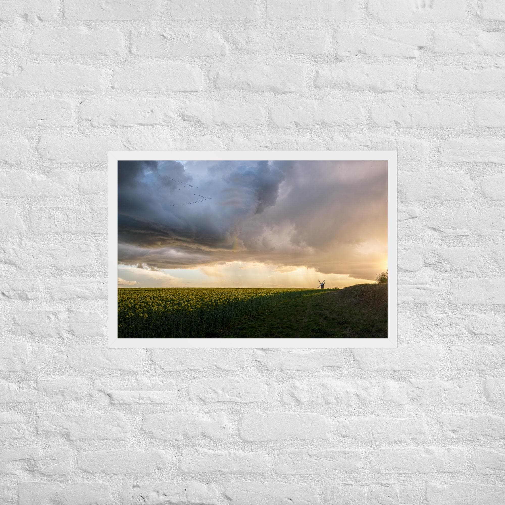 Wilton Windmill Print – Dramatic Stormy Sky Landscape Wall Art – Yellow Field Countryside Photography – Framed Rural Home Decor
