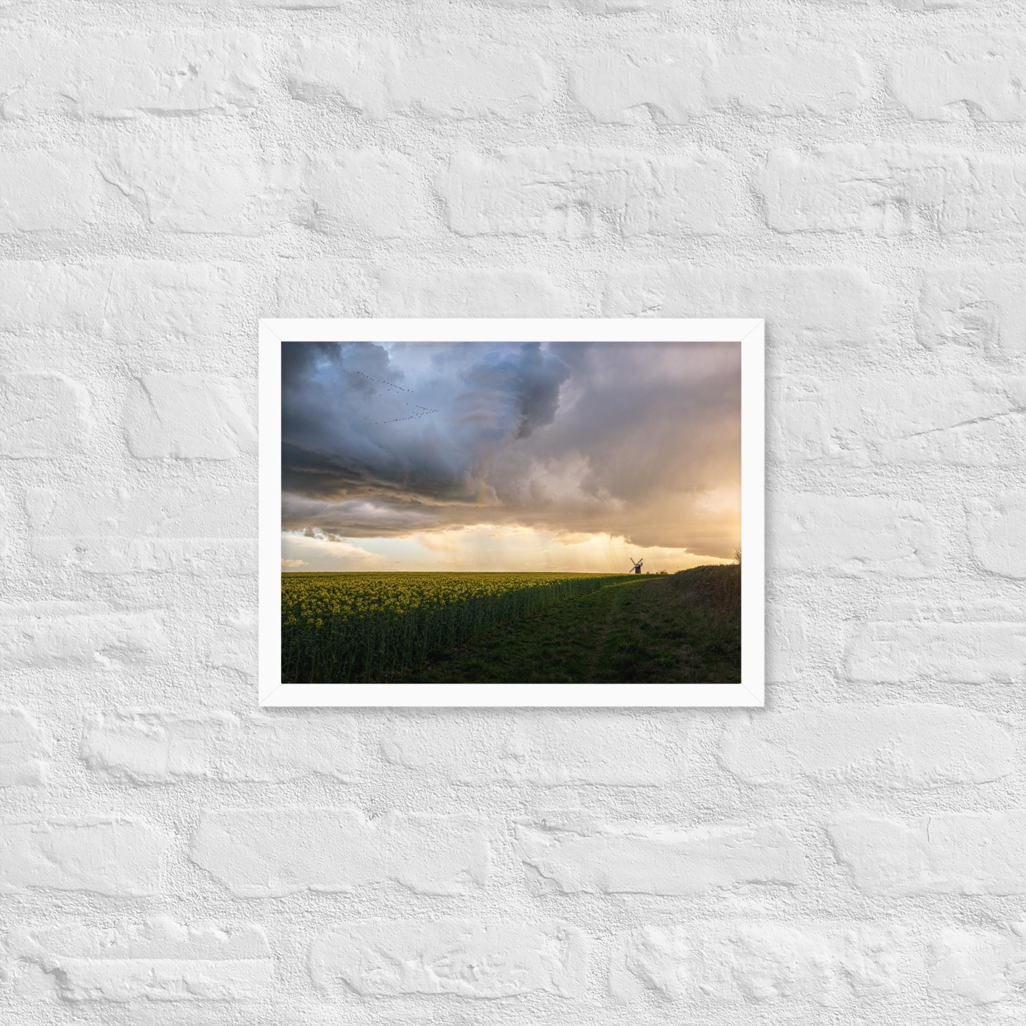 Wilton Windmill Print – Dramatic Stormy Sky Landscape Wall Art – Yellow Field Countryside Photography – Framed Rural Home Decor