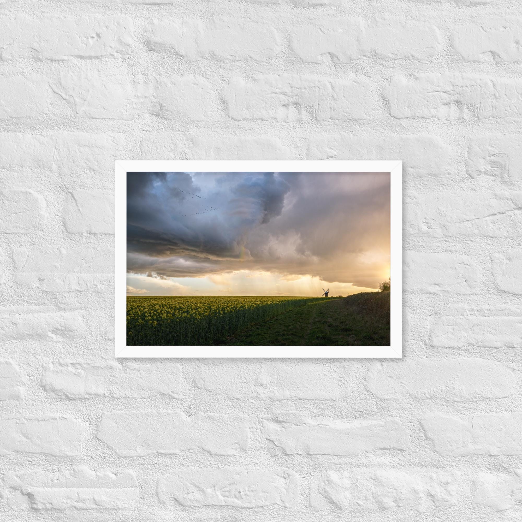 Wilton Windmill Print – Dramatic Stormy Sky Landscape Wall Art – Yellow Field Countryside Photography – Framed Rural Home Decor
