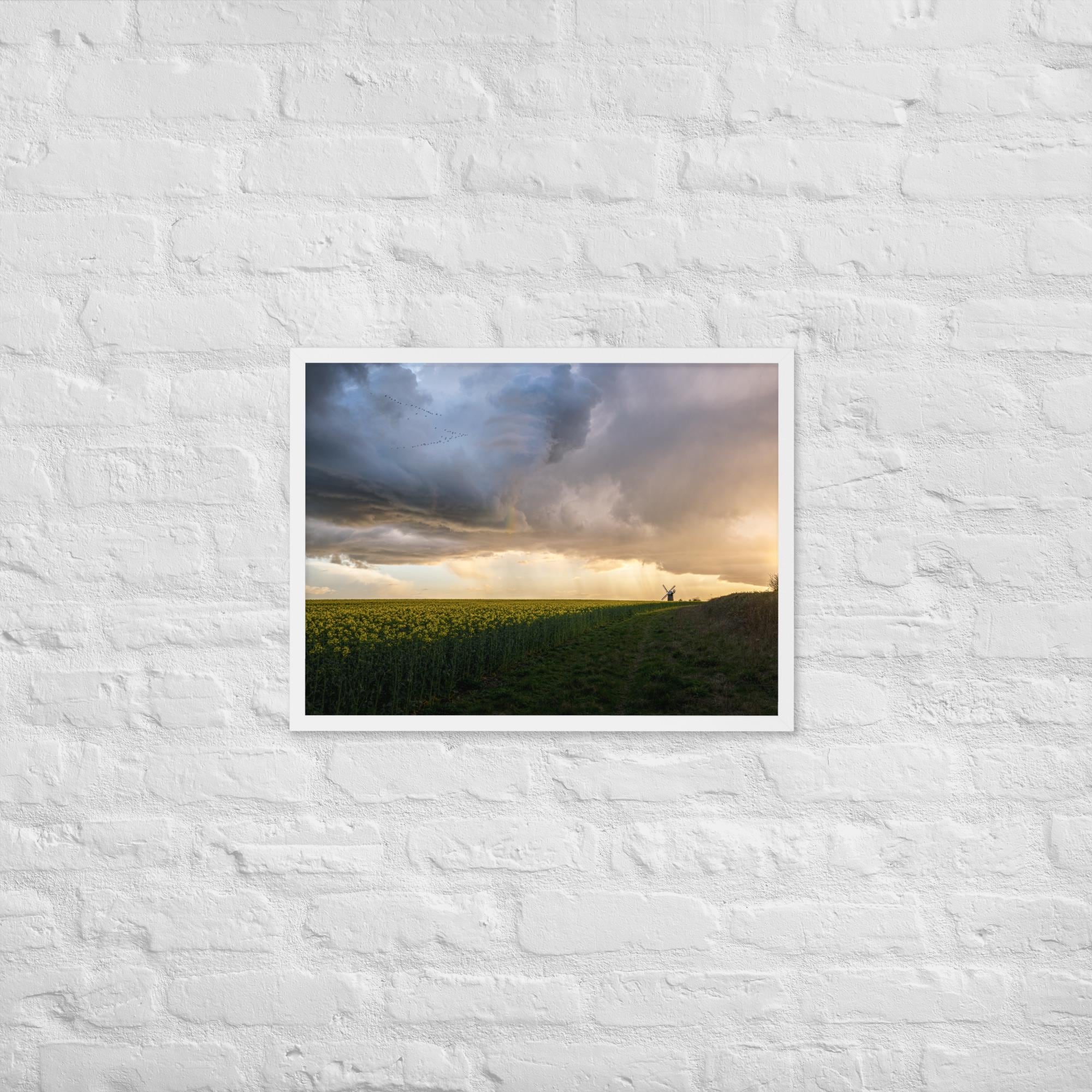 Wilton Windmill Print – Dramatic Stormy Sky Landscape Wall Art – Yellow Field Countryside Photography – Framed Rural Home Decor