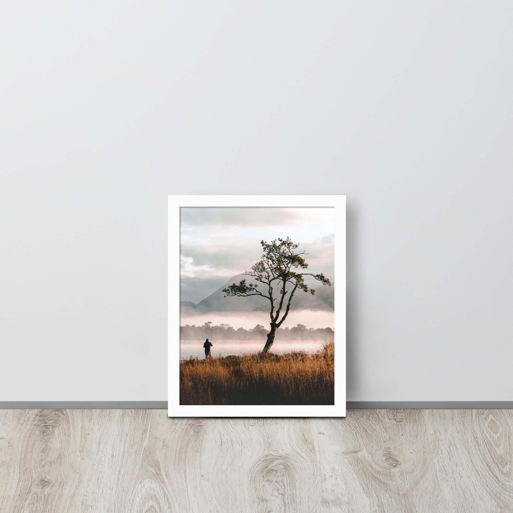 Loch Awe Fisherman Print – Autumn Mist Landscape Photography | Framed Wall Art of Scotland | Peaceful Lake Morning Nature Decor