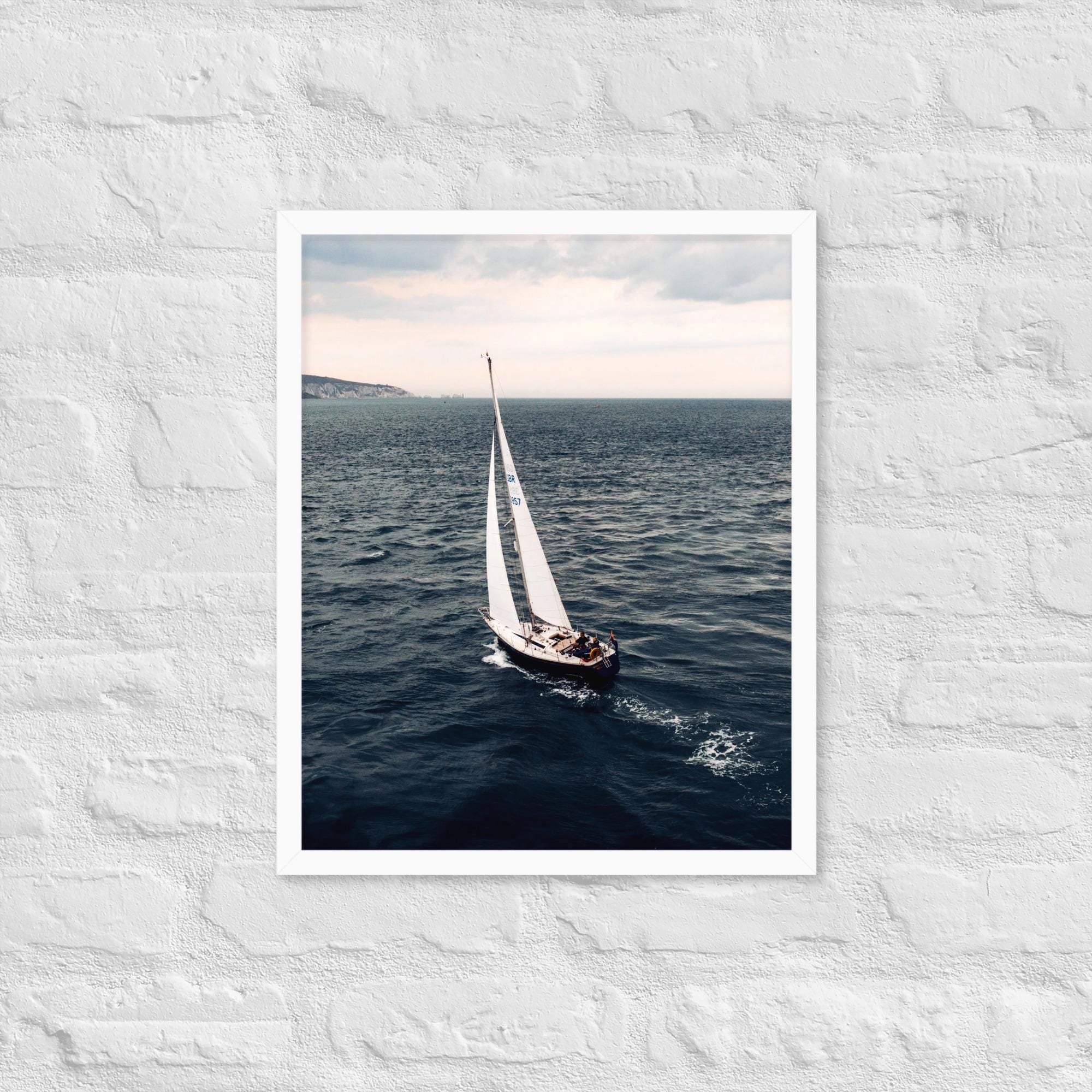 Sailing Yacht Aerial Framed Print – Wall Art | Nautical Photography from Drone | Framed Sea Print UK
