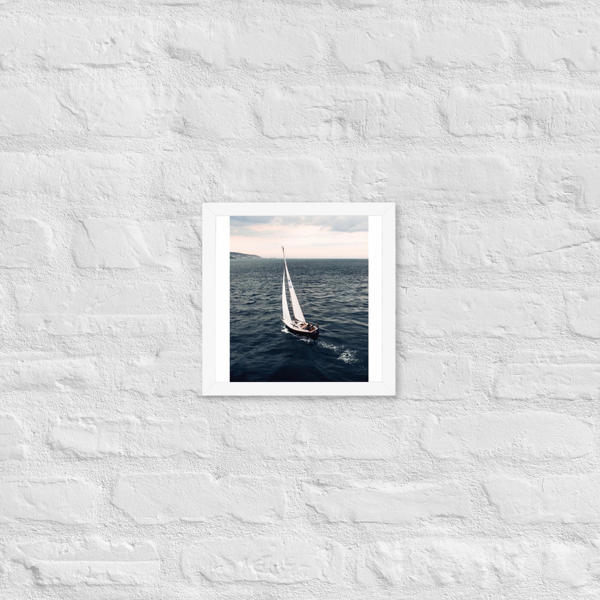 Sailing Yacht Aerial Framed Print – Wall Art | Nautical Photography from Drone | Framed Sea Print UK