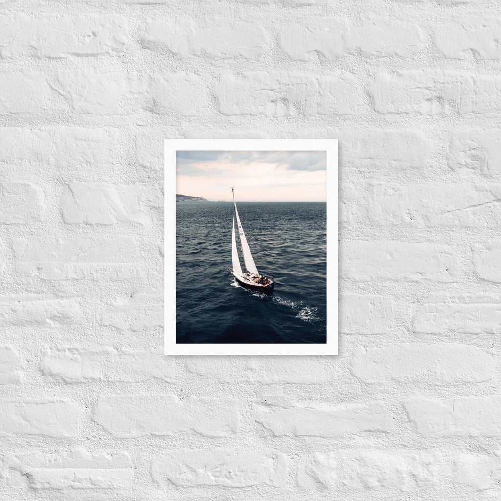 Sailing Yacht Aerial Framed Print – Wall Art | Nautical Photography from Drone | Framed Sea Print UK