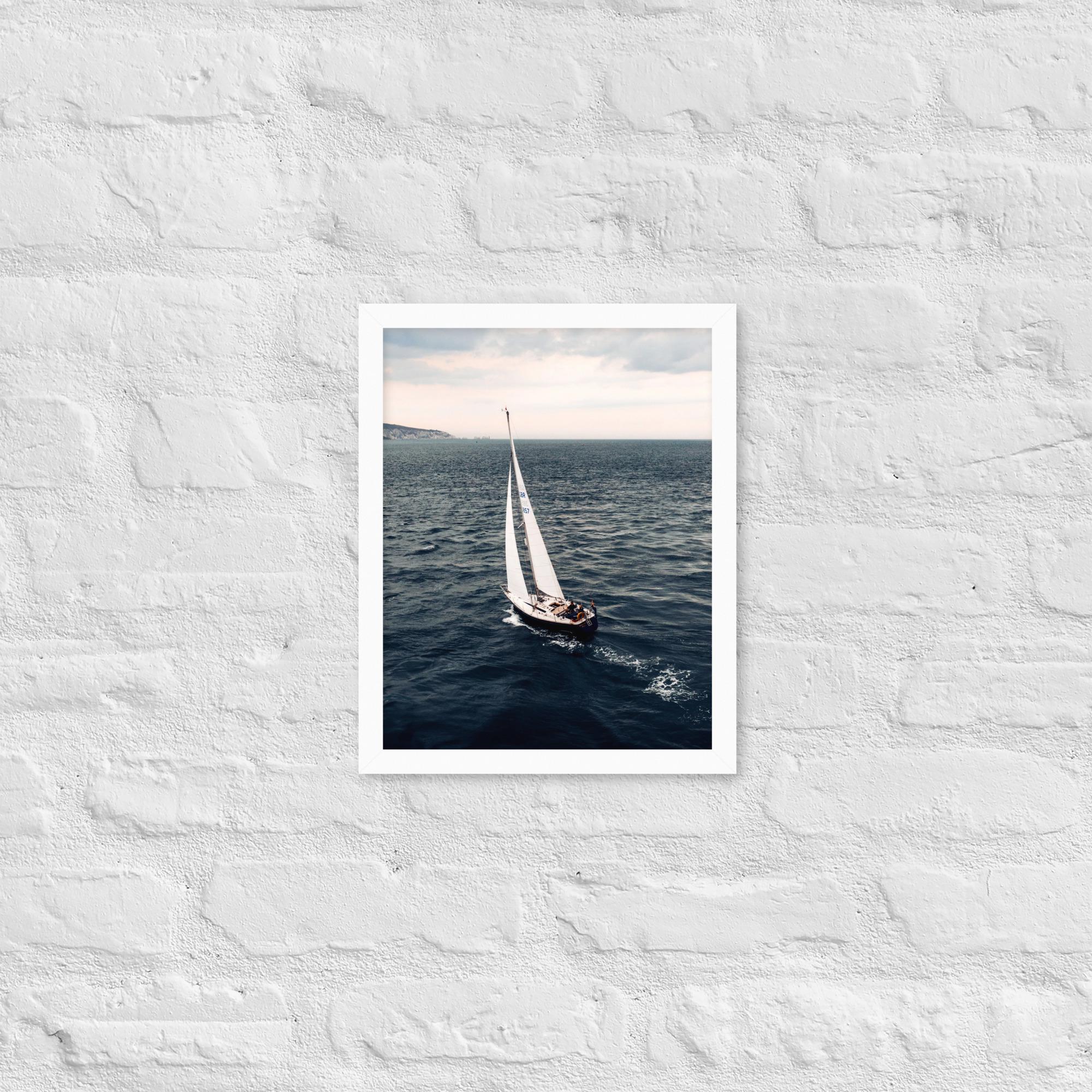 Sailing Yacht Aerial Framed Print – Wall Art | Nautical Photography from Drone | Framed Sea Print UK